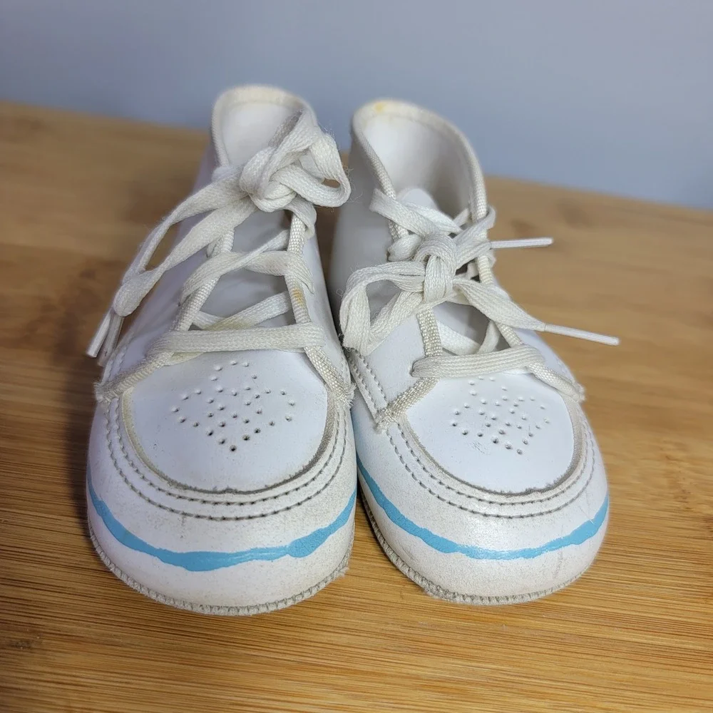 Vintage Baby Size 2 Yellow Rubber Duck High Top Walking Shoes White Boys Girls